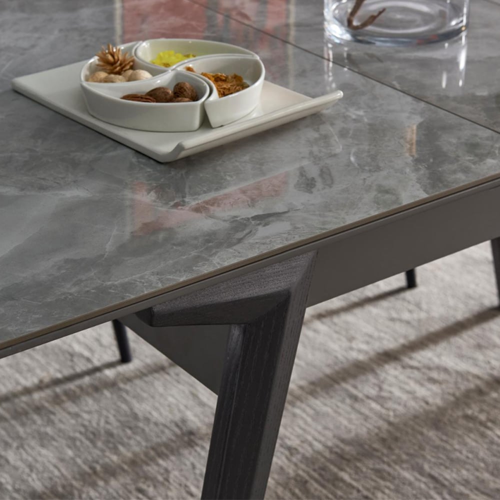 63" Modern Rectangle Extendable Dining Table for 6 Sintered Stone Top & Leaves in Gray window image
