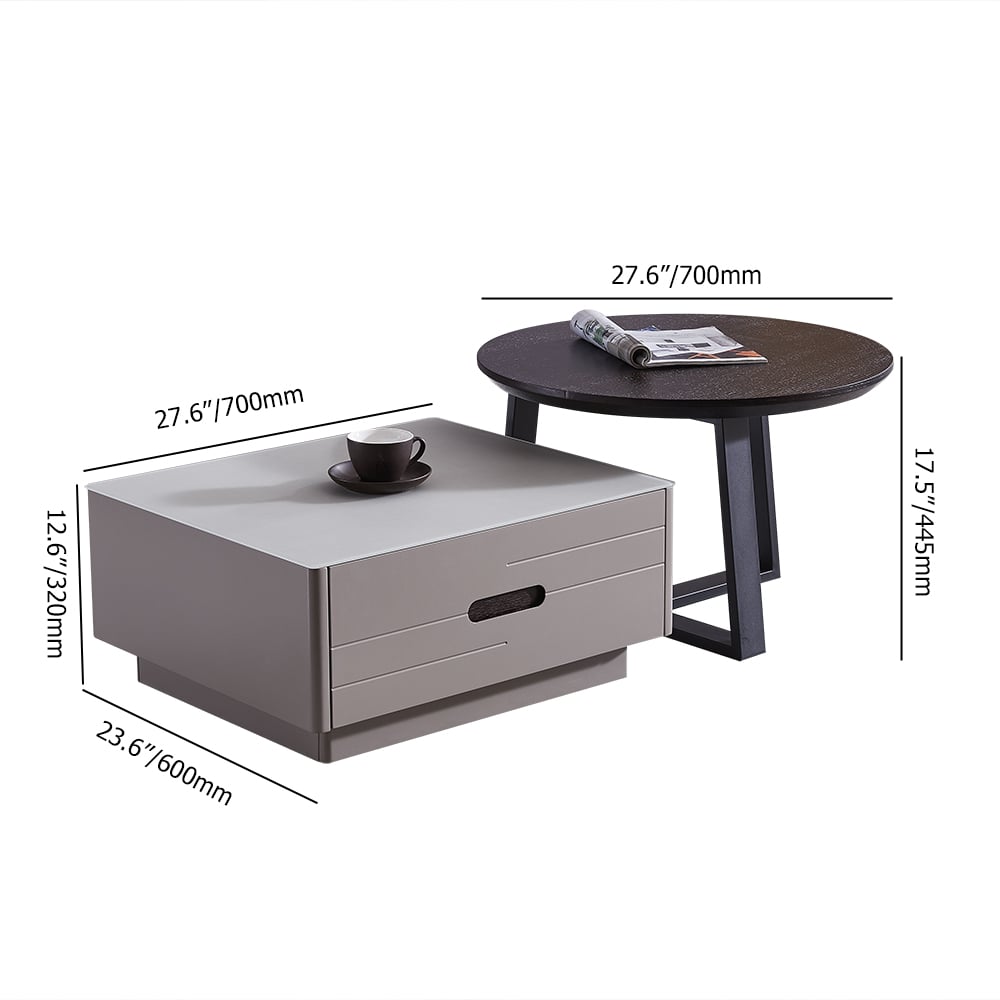 Modern Nesting Coffee Table Set  with Glass Top & Drawers in Black & Gray weights dimensions image