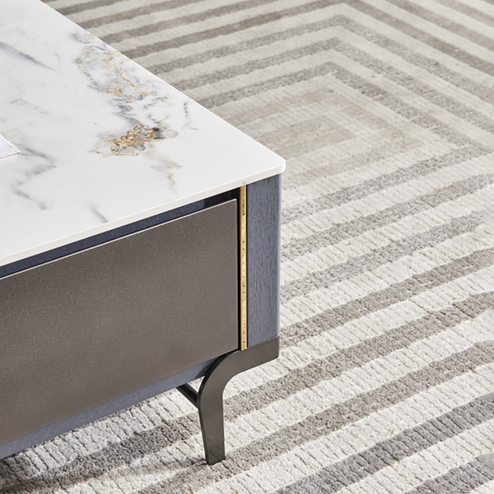 Modern Coffee Table with Storage & 2 Drawers and White Sintered Stone Top window image