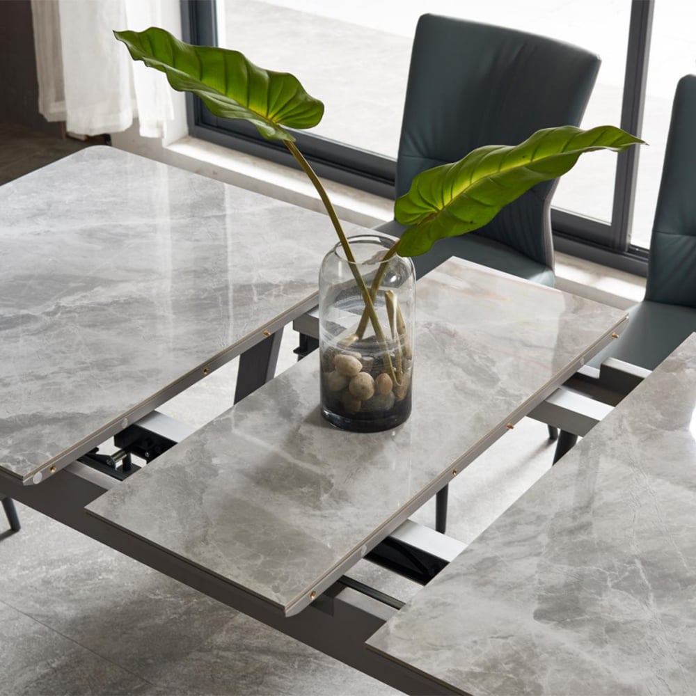 63" Modern Rectangle Extendable Dining Table for 6 Sintered Stone Top & Leaves in Gray window image