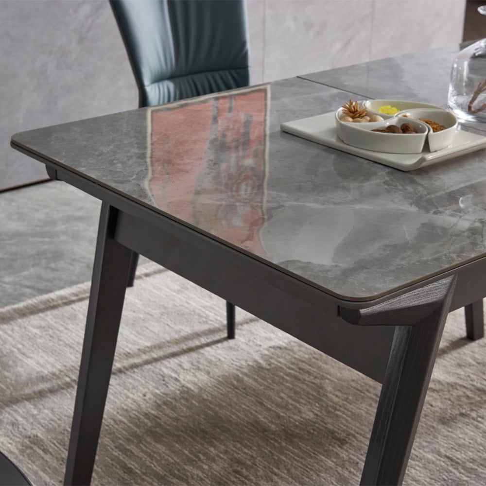 63" Modern Rectangle Extendable Dining Table for 6 Sintered Stone Top & Leaves in Gray window image