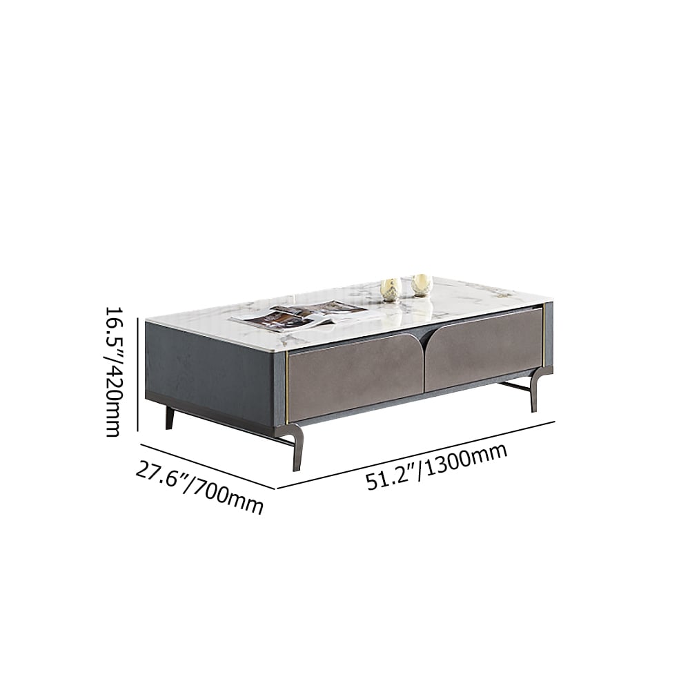 Modern Coffee Table with Storage & 2 Drawers and White Sintered Stone Top weights dimensions image