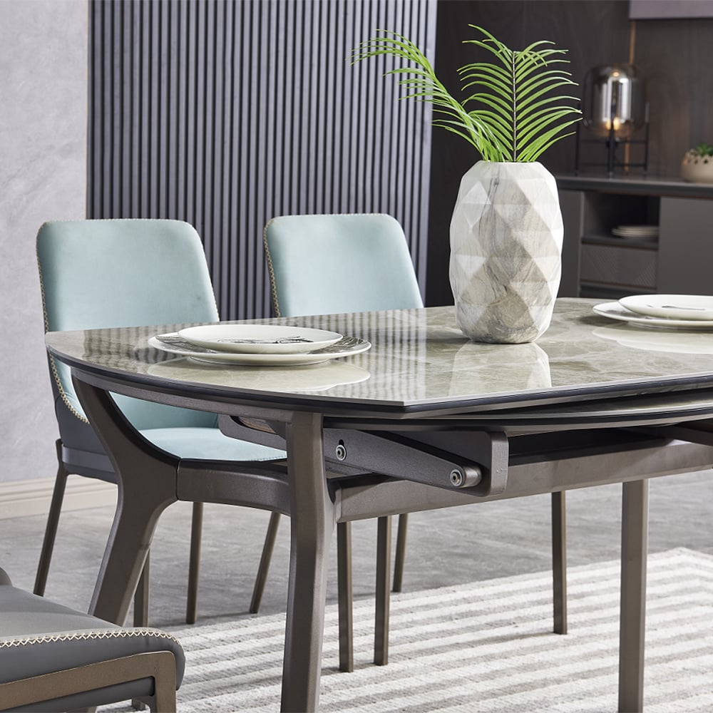 51.2" Modern Extendable Dining Table for 6 Sintered Stone Top & Leaves ...