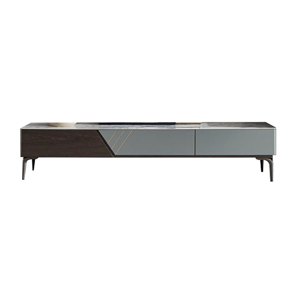 Modern Blue TV Stand with Sintered Stone Top & Drawers for 85 inch TVs window image