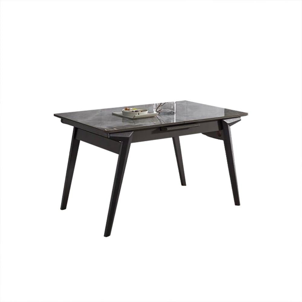 63" Modern Rectangle Extendable Dining Table for 6 Sintered Stone Top & Leaves in Gray window image