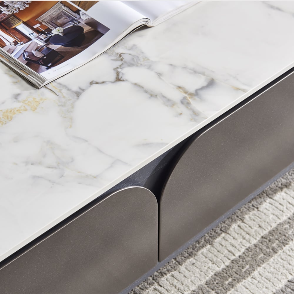 Modern Coffee Table with Storage & 2 Drawers and White Sintered Stone Top window image