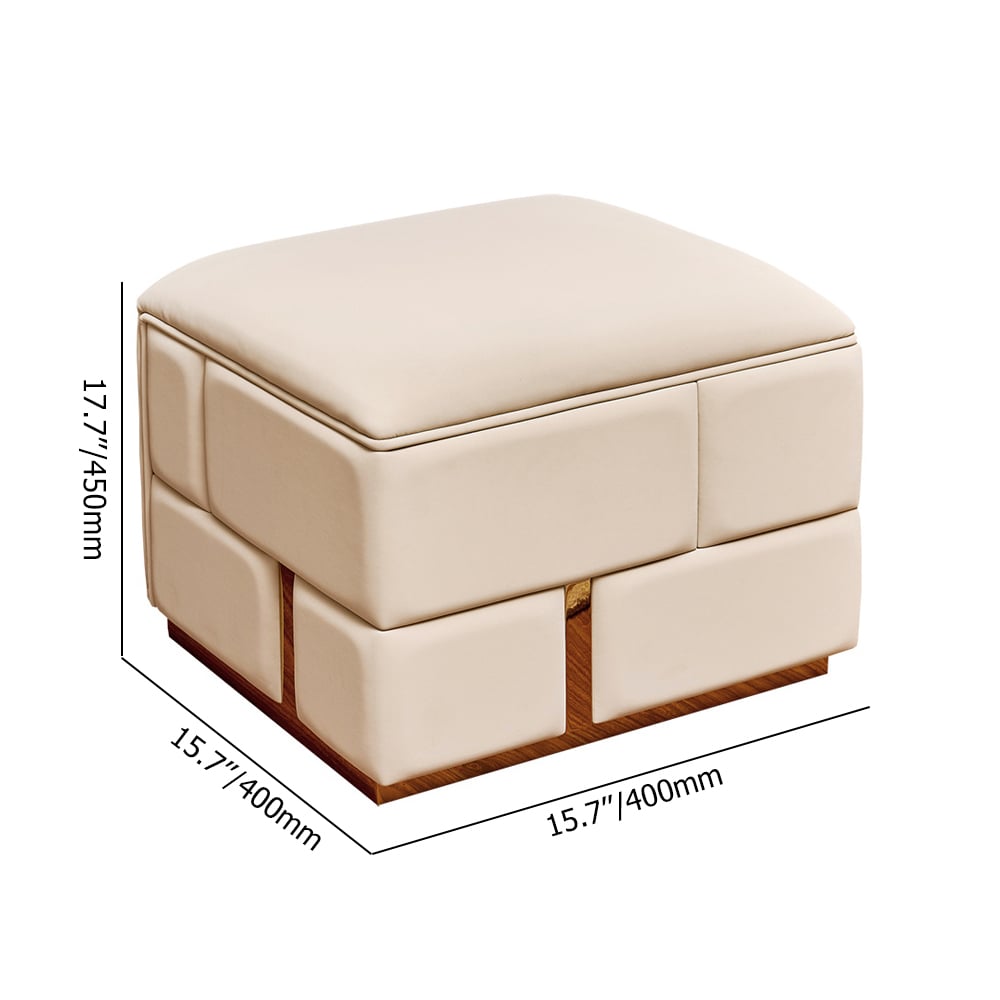 15.7" Modern Square Vanity Stool Microfiber Leather Upholstery in Beige weights dimensions image