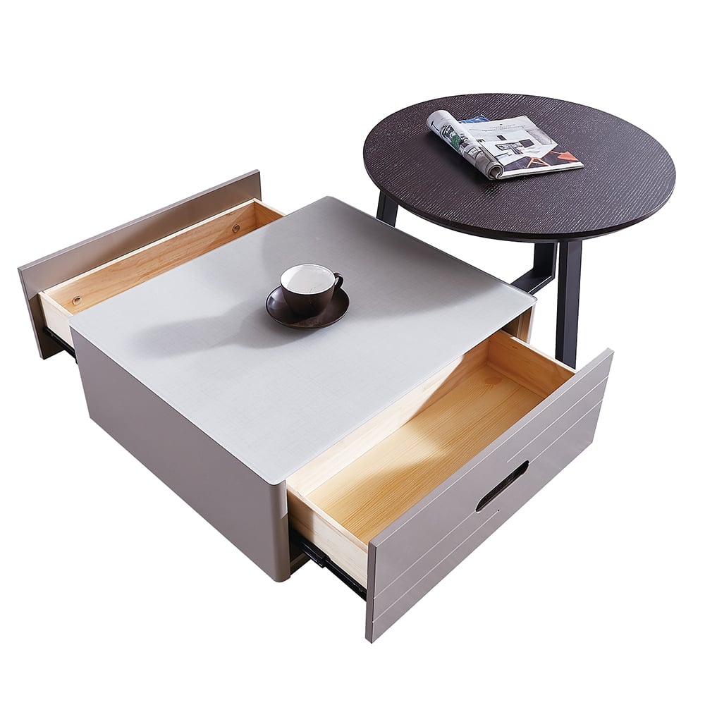Modern Nesting Coffee Table Set  with Glass Top & Drawers in Black & Gray window image