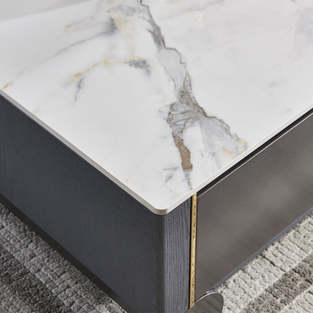 Modern Coffee Table with Storage & 2 Drawers and White Sintered Stone Top window image