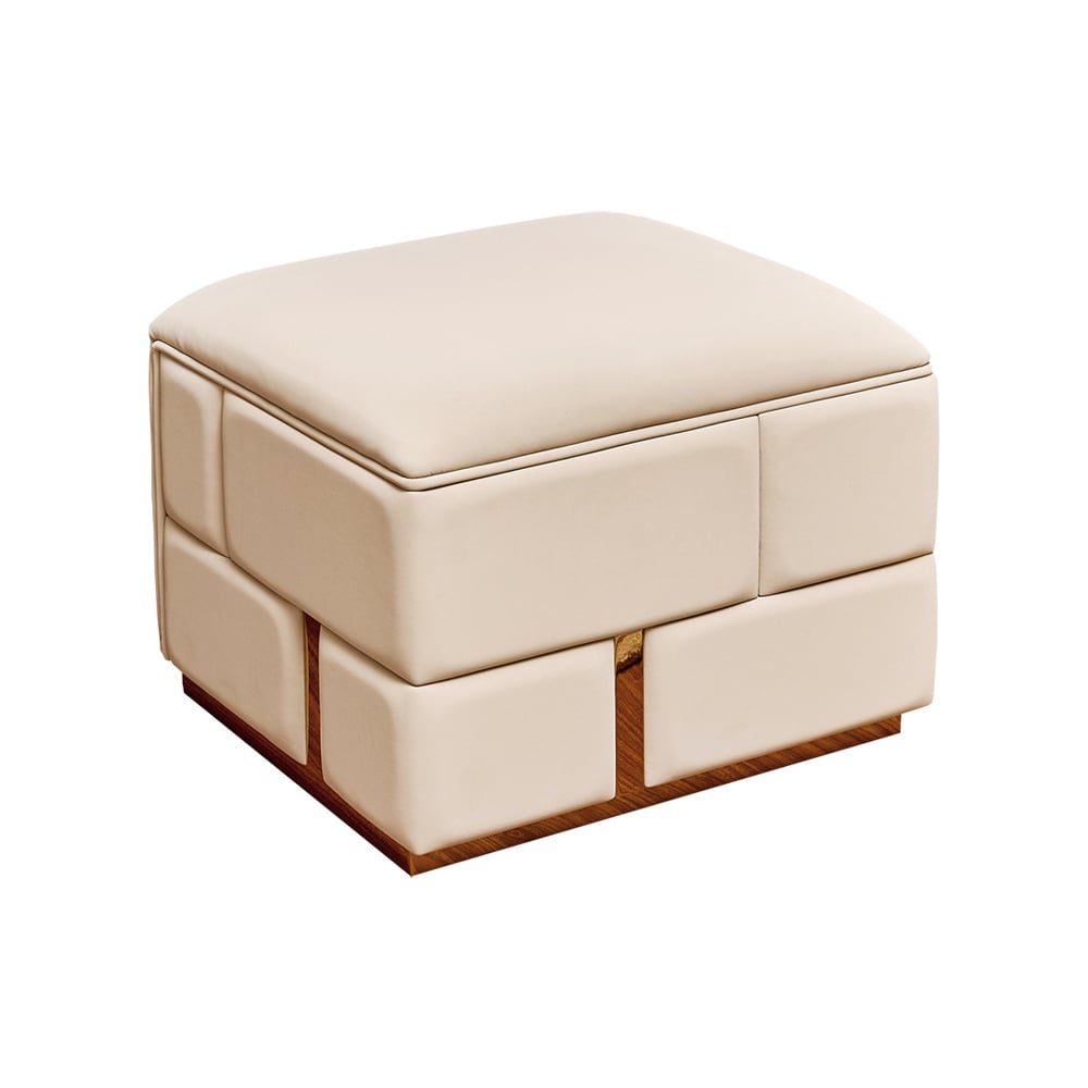 15.7" Modern Square Vanity Stool Microfiber Leather Upholstery in Beige window image