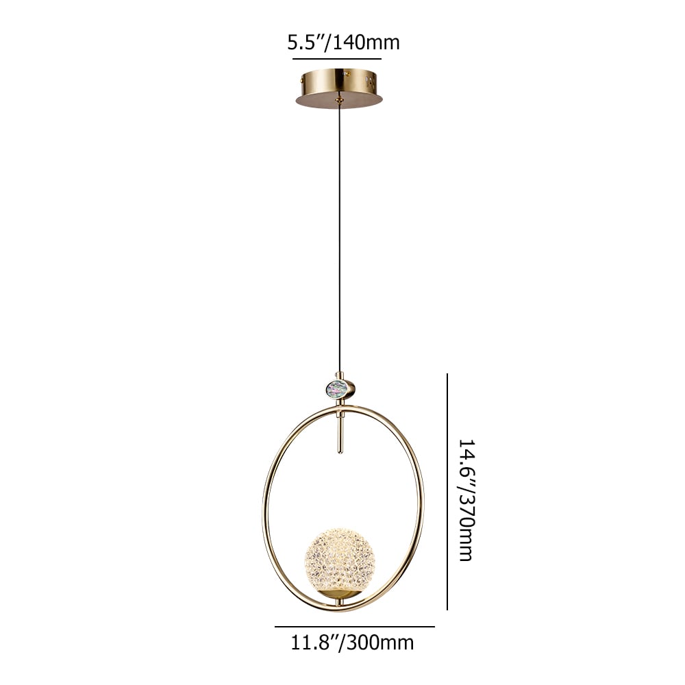 Pendentif géométrique à LED doré à 1 lumière Globe acrylique pour chambre à coucher et salon Poids, dimensions, image