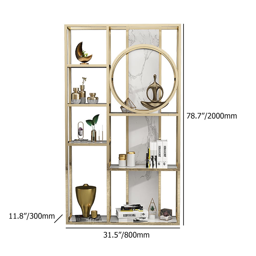 Modern Open Bookshelf  White & Gold Etagere in Metal Frame weights dimensions image