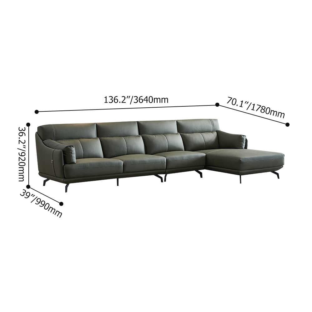 Modern Modular Sectional Sofa Leather Upholstery in Green with Chaise weights dimensions image