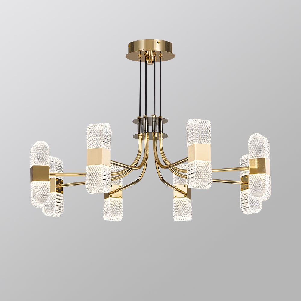 Moderne 8-licht acryl LED gouden spoetnik-kroonluchter voor woonkamer Vensterafbeelding