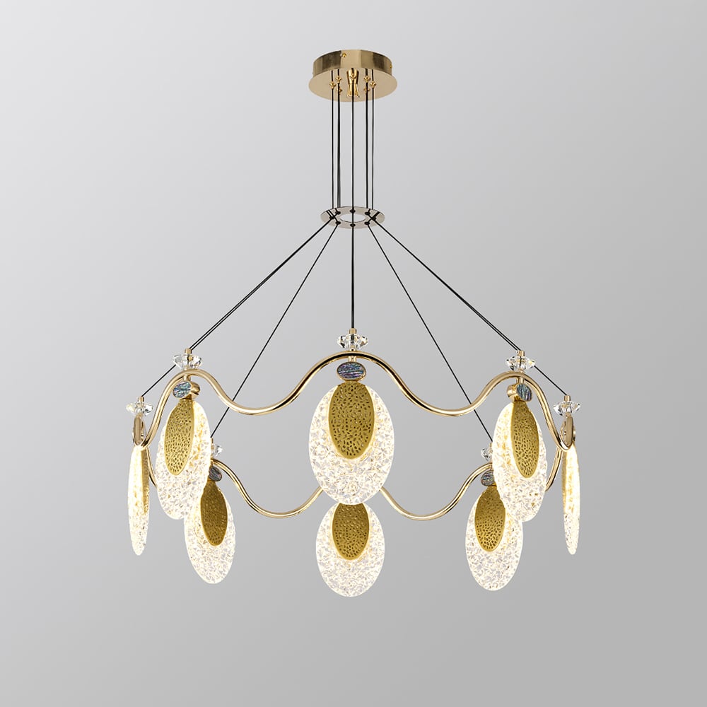 Lámpara de araña LED dorada moderna de 8 luces con cable ajustable para sala de estar y comedor Imagen de ventana