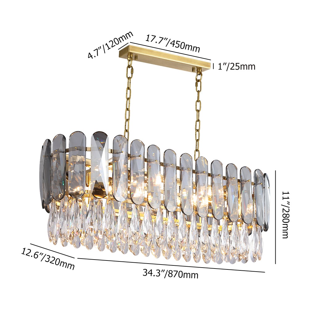 Modern Raindrop 8-Light Kitchen Island Light with Crystal in Clear & Gray weights dimensions image