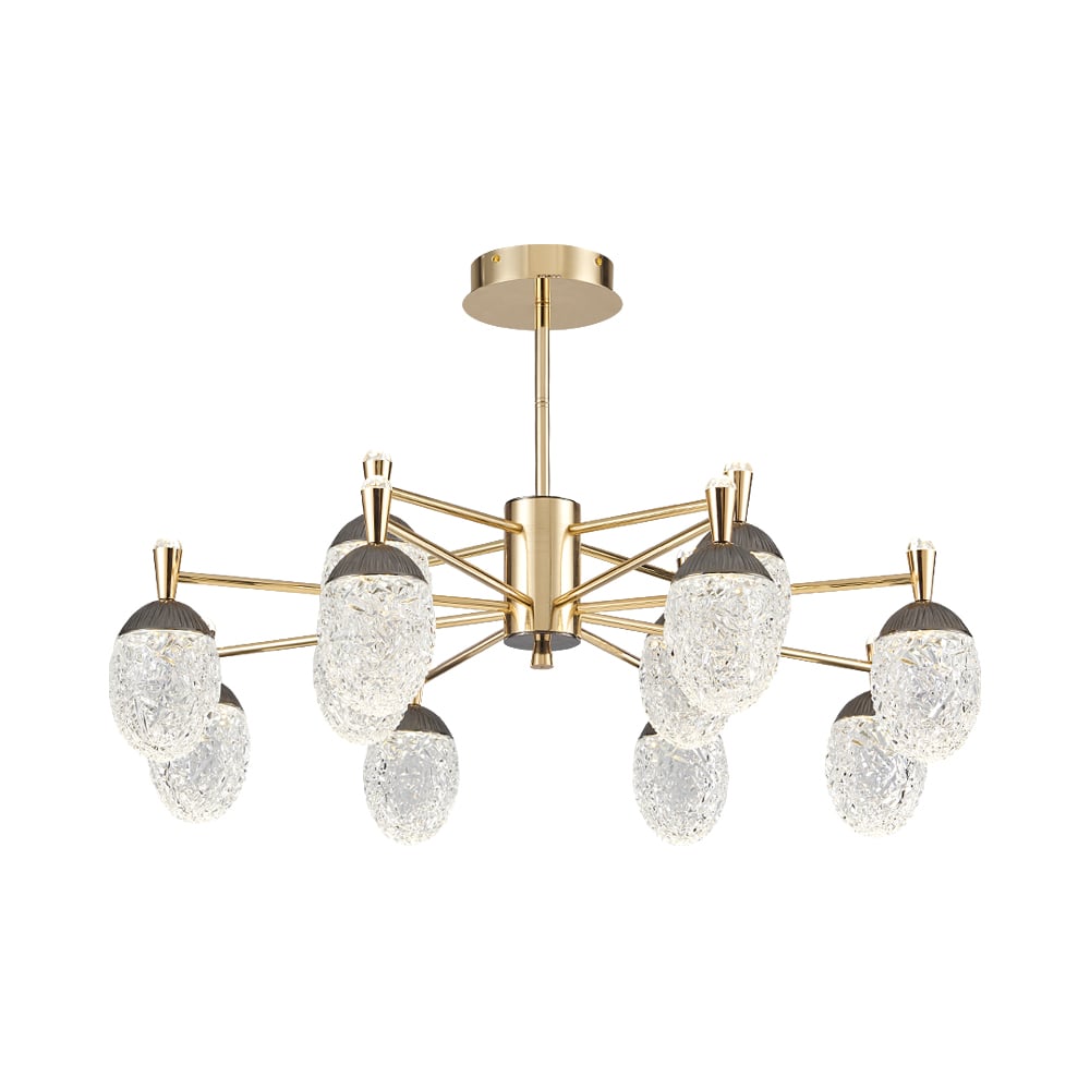 Lámpara de araña LED acrílica moderna de 12 luces en modo dorado de 3 colores para sala de estar y dormitorio Imagen de ventana