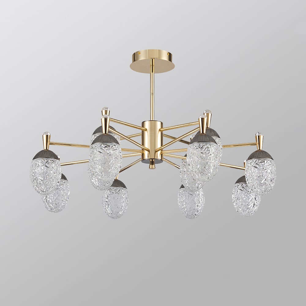 Lámpara de araña LED acrílica moderna de 12 luces en modo dorado de 3 colores para sala de estar y dormitorio Imagen de ventana