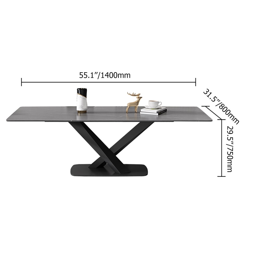 55,1 „moderne rechthoekige eettafel van gesinterd stenen blad met onderstel van koolstofstaal Afbeelding met gewichten en afmetingen