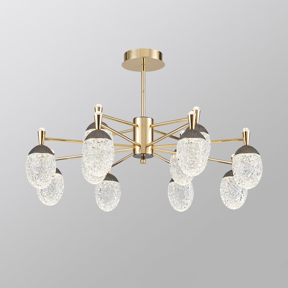 Lámpara de araña LED acrílica moderna de 12 luces en modo dorado de 3 colores para sala de estar y dormitorio Imagen de ventana