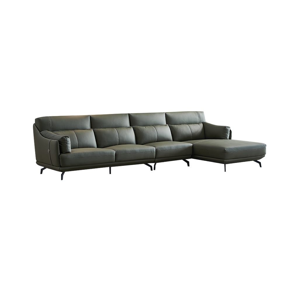 Modern Modular Sectional Sofa Leather Upholstery in Green with Chaise window image