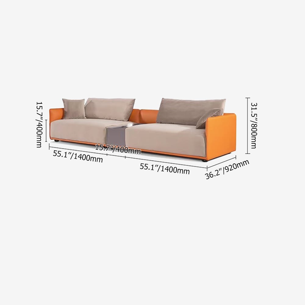Sofá seccional moderno tapizado de terciopelo en gris y naranja para 4 plazas con mueble pesos dimensiones imagen