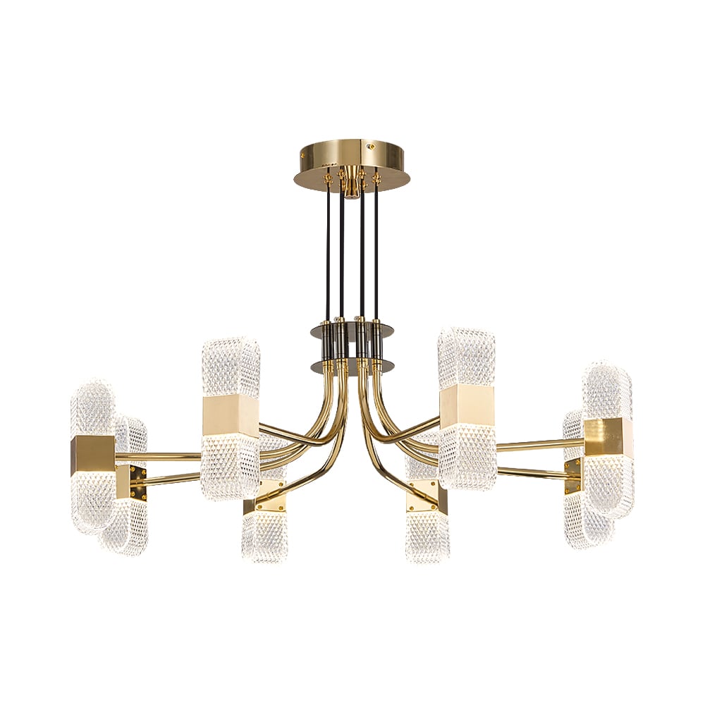 Moderne 8-licht acryl LED gouden spoetnik-kroonluchter voor woonkamer Vensterafbeelding