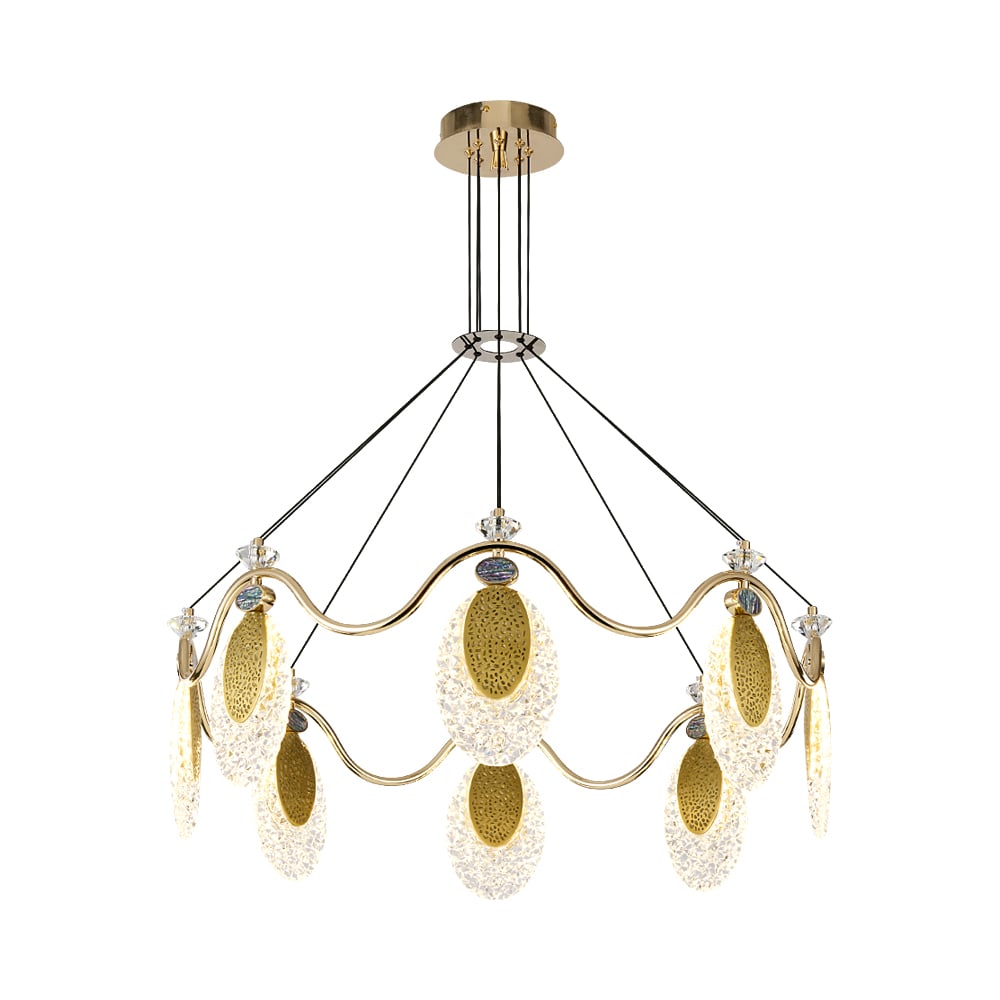 Lámpara de araña LED dorada moderna de 8 luces con cable ajustable para sala de estar y comedor Imagen de ventana