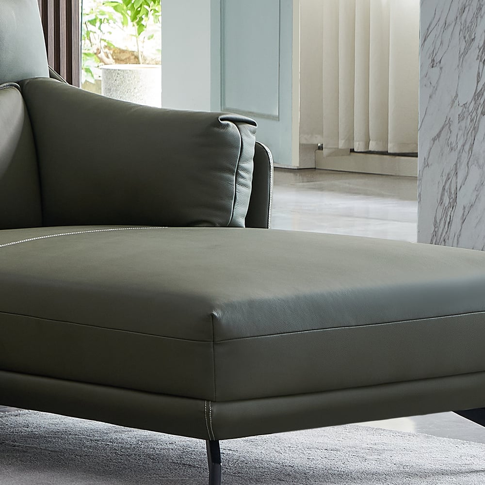 Modern Modular Sectional Sofa Leather Upholstery in Green with Chaise window image