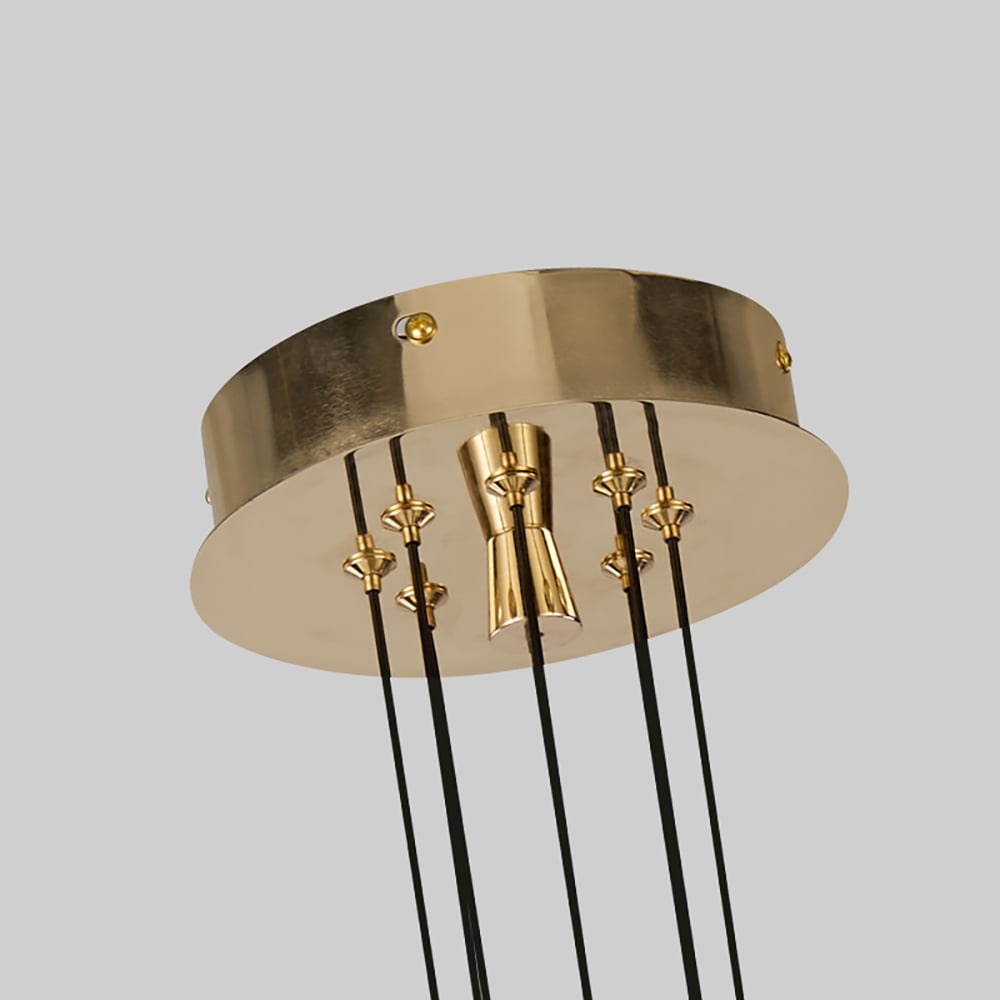 Lámpara de araña LED dorada moderna de 8 luces con cable ajustable para sala de estar y comedor Imagen de ventana