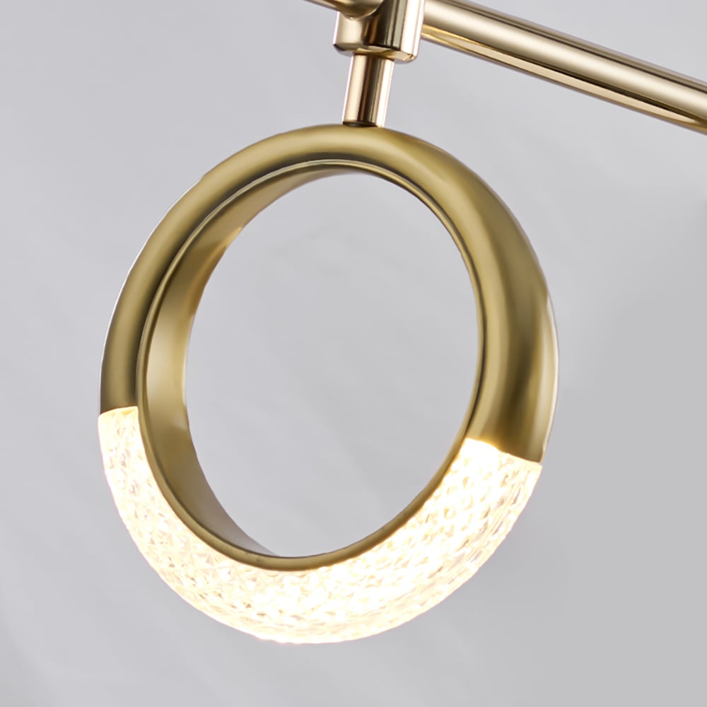Luz de isla de cocina LED de acrílico dorado lineal de 3 luces para comedor Imagen de ventana