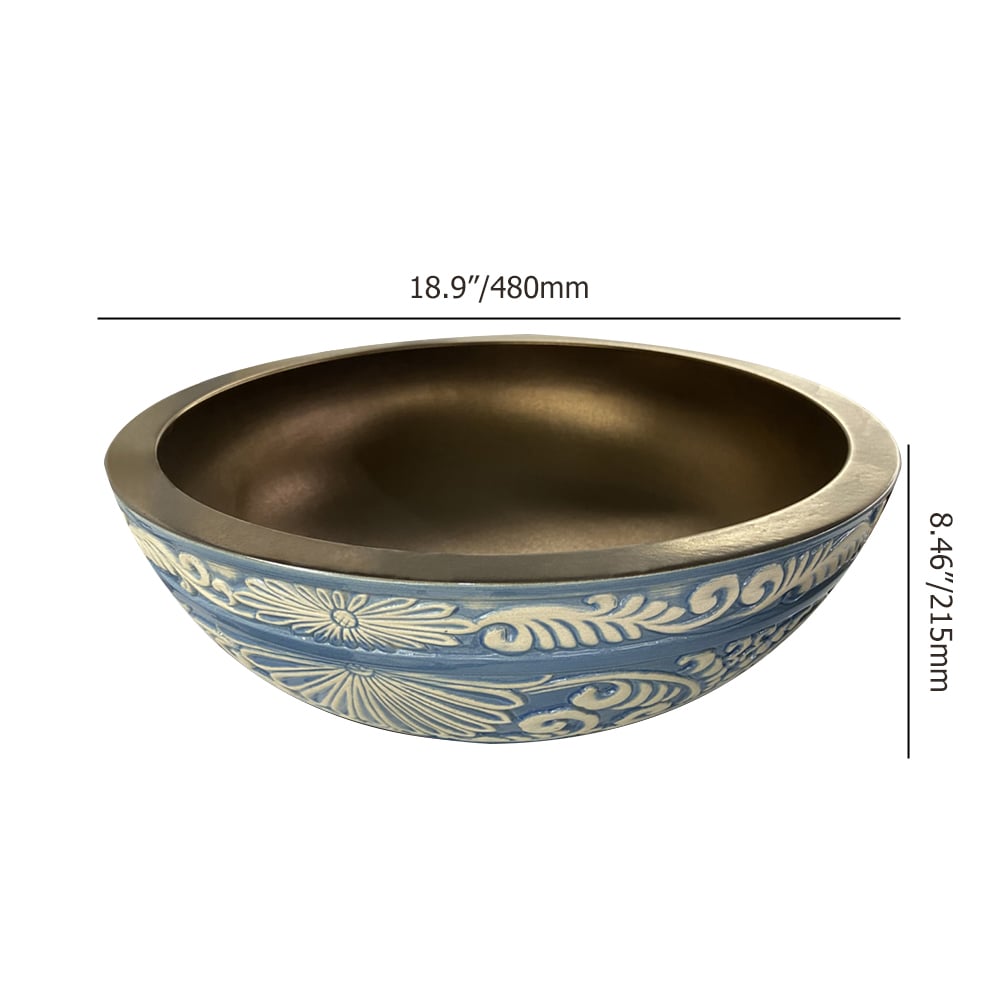 Blauw-wit retro stijl afgerond aanrecht wastafel keramische wastafel Afbeelding met gewichten en afmetingen