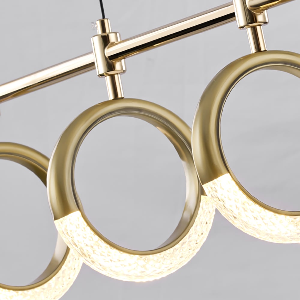 Luz de isla de cocina LED de acrílico dorado lineal de 3 luces para comedor Imagen de ventana