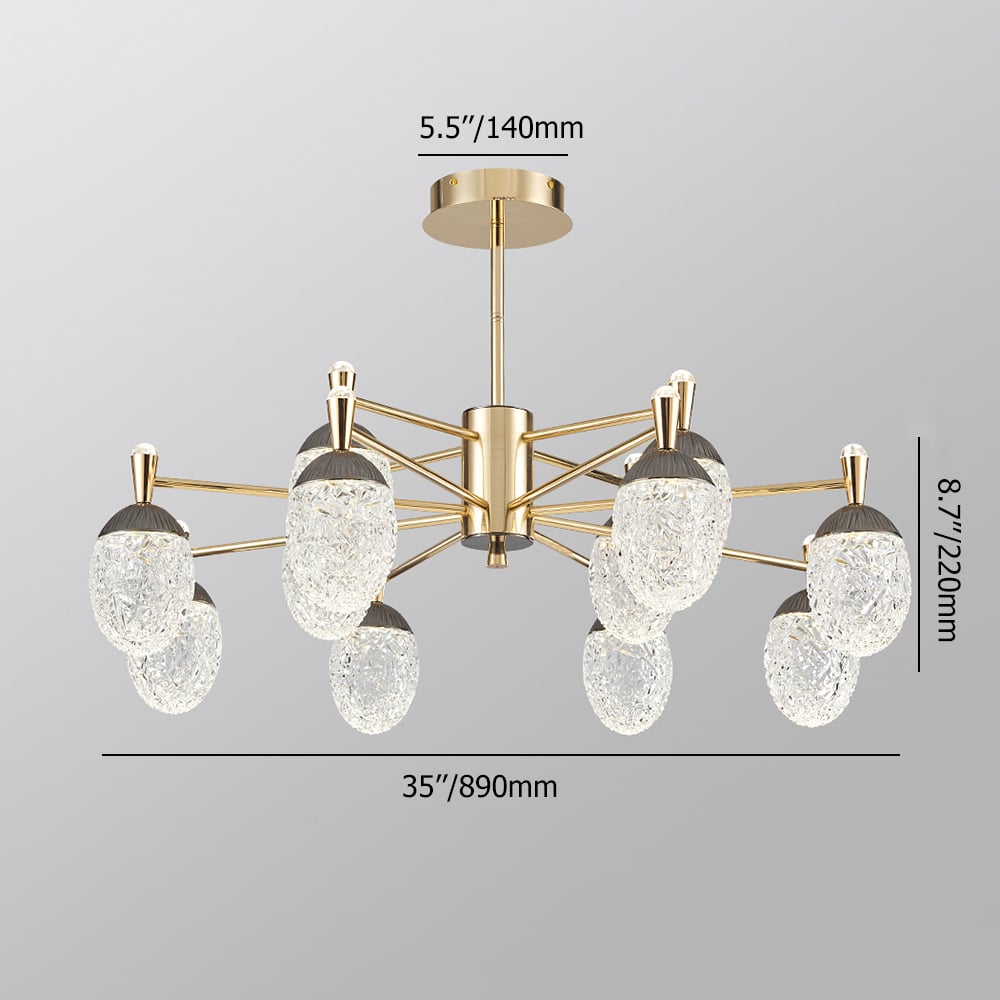 Lámpara de araña LED acrílica moderna de 12 luces en modo dorado de 3 colores para sala de estar y dormitorio pesos dimensiones imagen