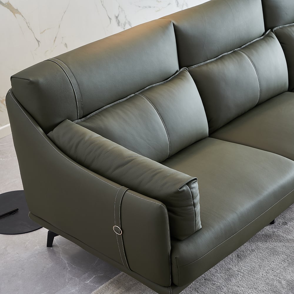 Modern Modular Sectional Sofa Leather Upholstery in Green with Chaise window image