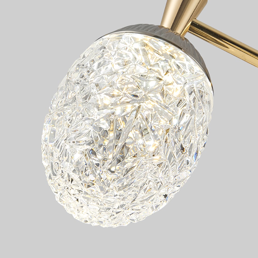 Lámpara de araña LED acrílica moderna de 12 luces en modo dorado de 3 colores para sala de estar y dormitorio Imagen de ventana