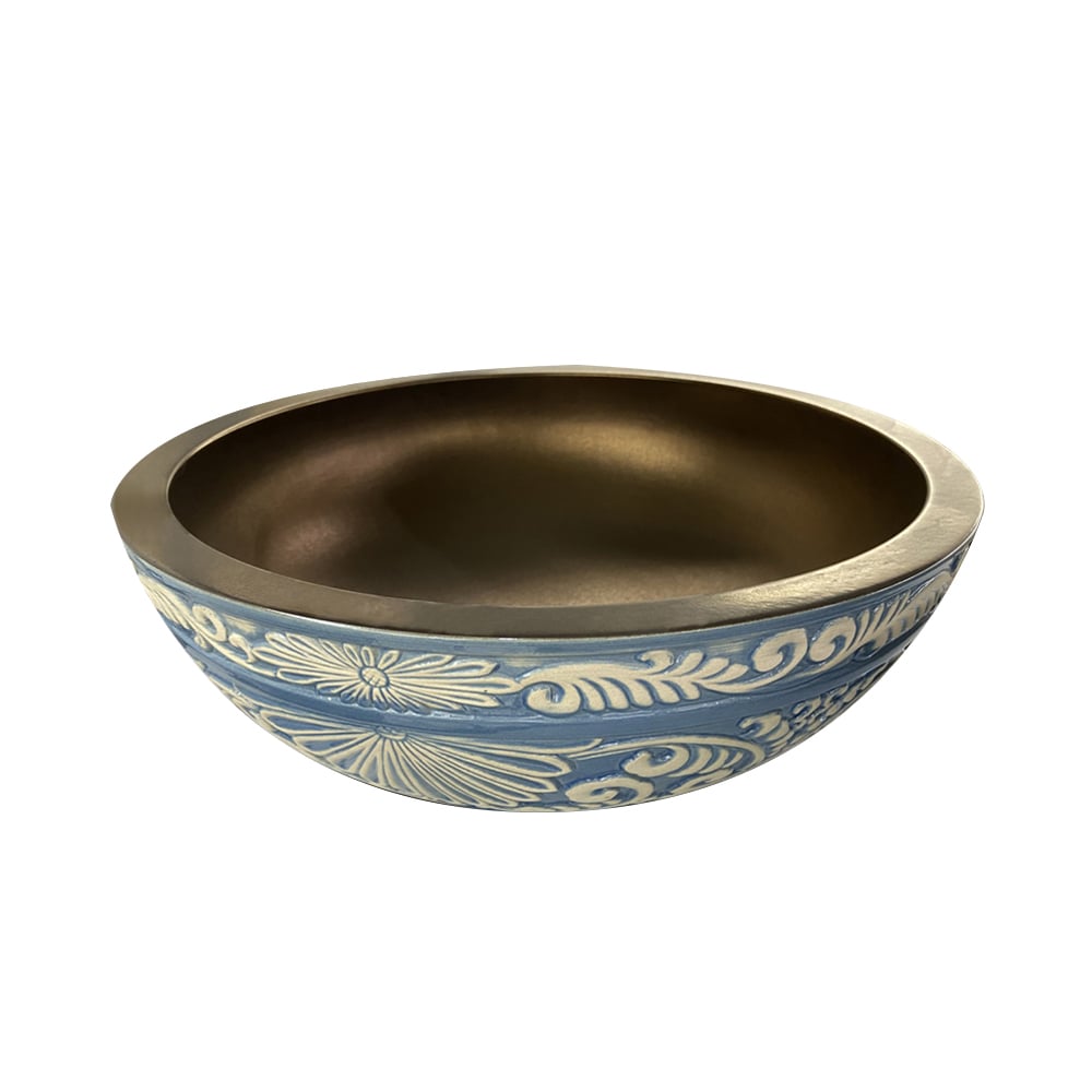 Blauw-wit retro stijl afgerond aanrecht wastafel keramische wastafel Vensterafbeelding