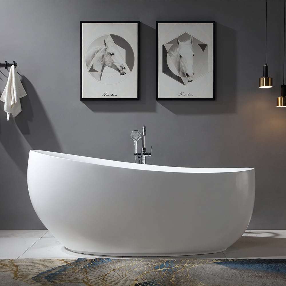1900mm Freestanding Oval Stone Resin Soaking Bath in Matte White window image
