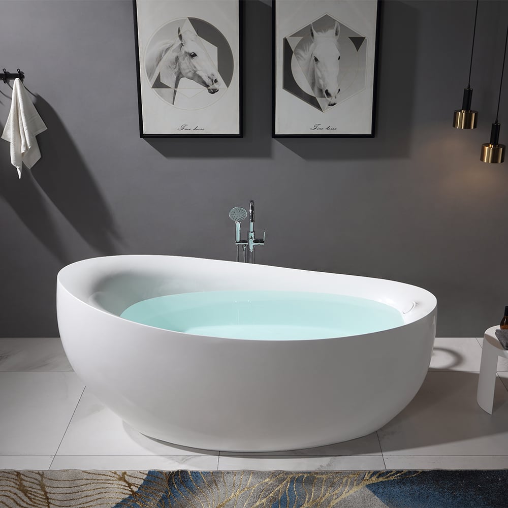 1900mm Freestanding Oval Stone Resin Soaking Bath in Matte White window image