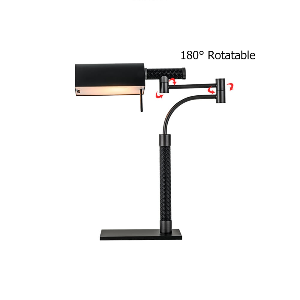 Lampe de table à bras oscillant noir Lampe de bureau en cuir et métal image de fenêtre