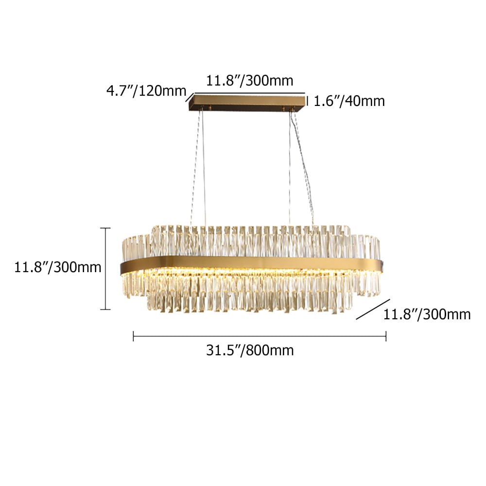 Modern Crystal LED Kitchen Island Light in Brass with Adjustable Cables weights dimensions image