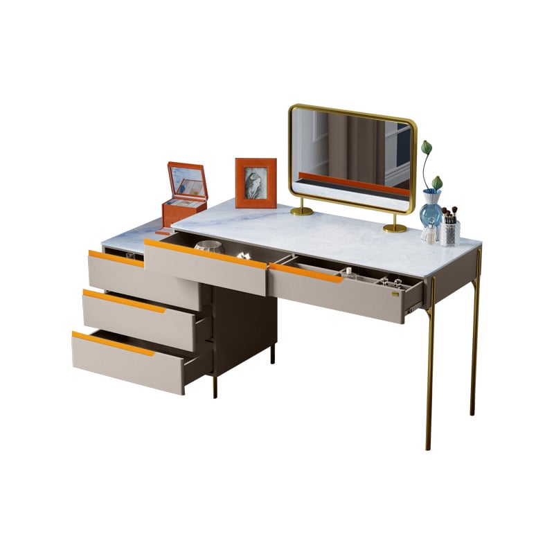 Moderner Schminktisch mit Schrank, Spiegel und Hocker, Hellgrau Schaufensterbilder