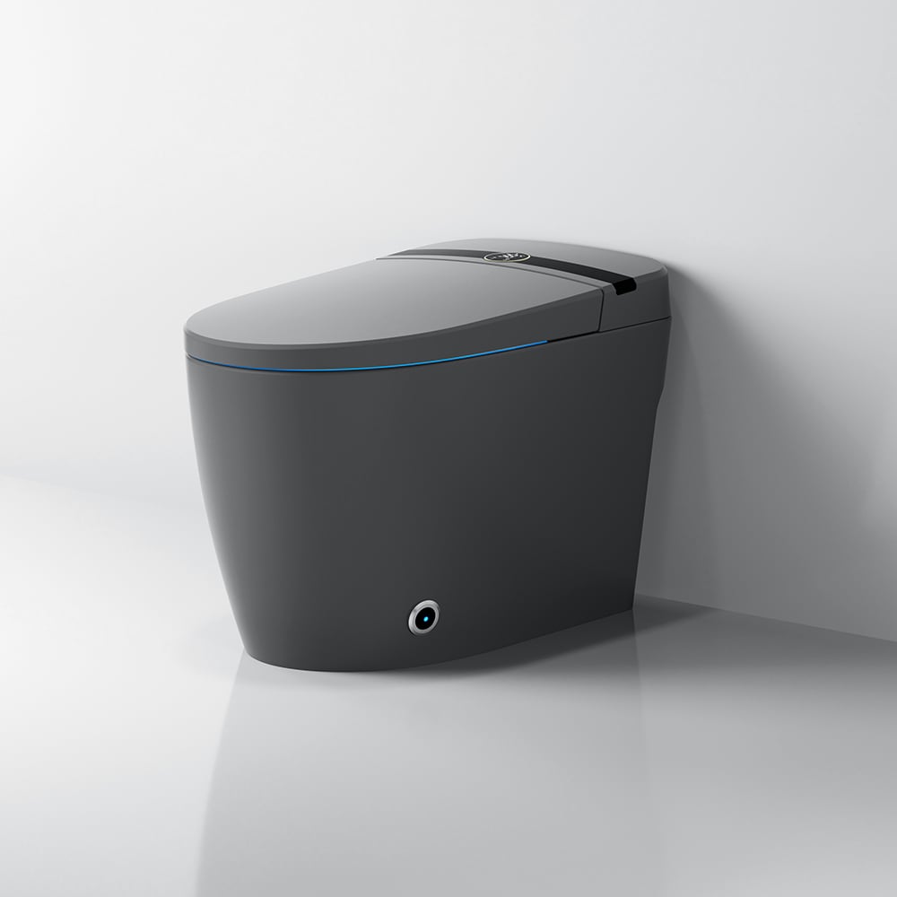 Elongated One-Piece Smart Toilet Floor Mounted Automatic Toilet in Gray window image