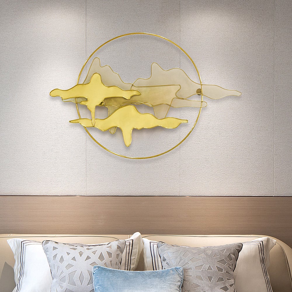 Modern Nature Landscape Stainless Steel Wall Decor Round Abstract Gold Accent window image