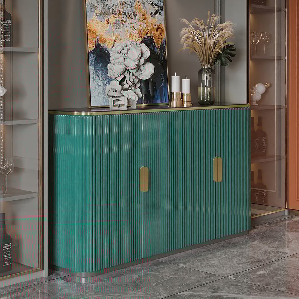 Luxury Green Glass Top Sideboard Buffet with 4-Door & Shelves window image