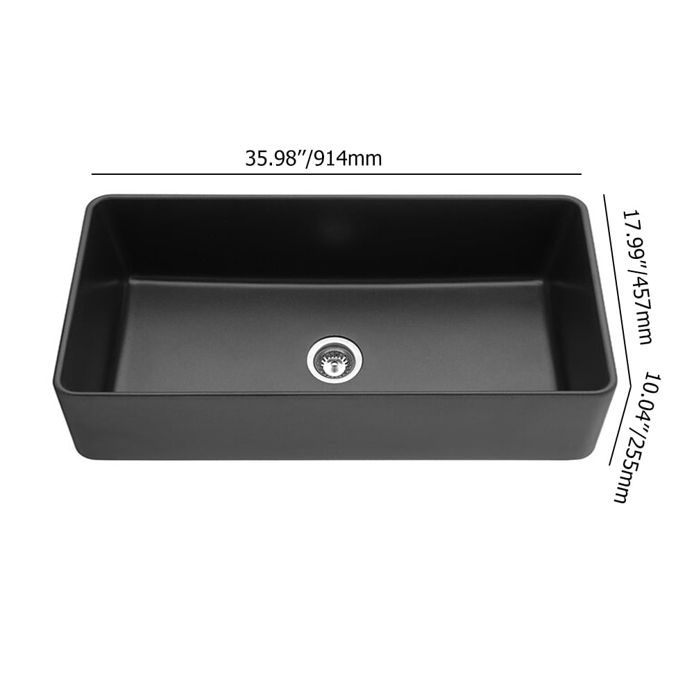 914mm vuurvaste keuken rechthoekige onderbouw gootsteen enkele kom in zwart Afbeelding met gewichten en afmetingen