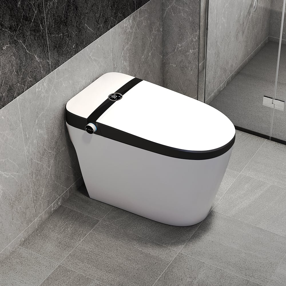 Elongated One-Piece Smart Toilet Floor Mounted Automatic Toilet in Black Rim window image