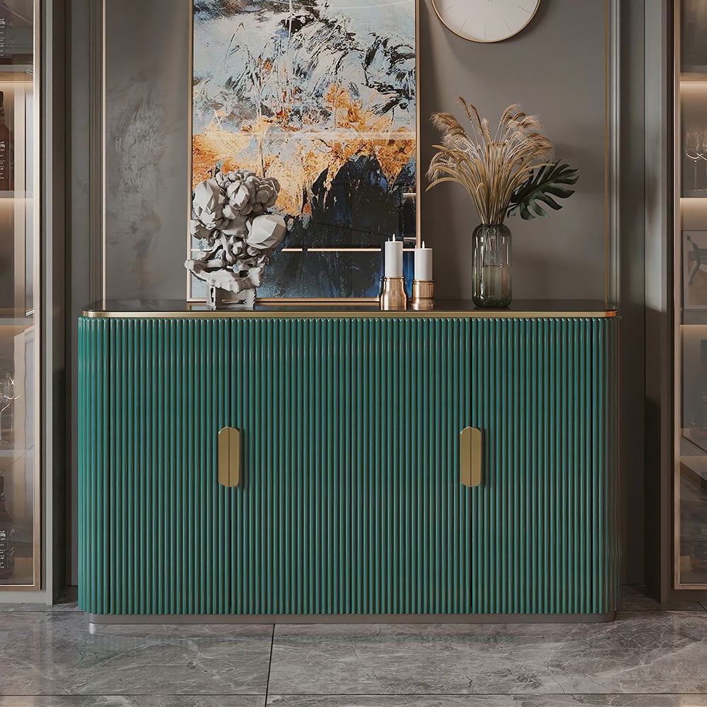 Luxury Green Glass Top Sideboard Buffet with 4-Door & Shelves window image