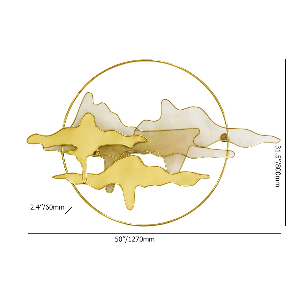 Modern Nature Landscape Stainless Steel Wall Decor Round Abstract Gold Accent weights dimensions image