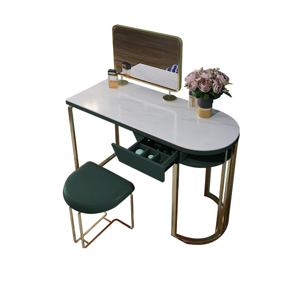 Modern Sintered Stone Top Makeup Vanity with Stool & Mirror in Green weights dimensions image